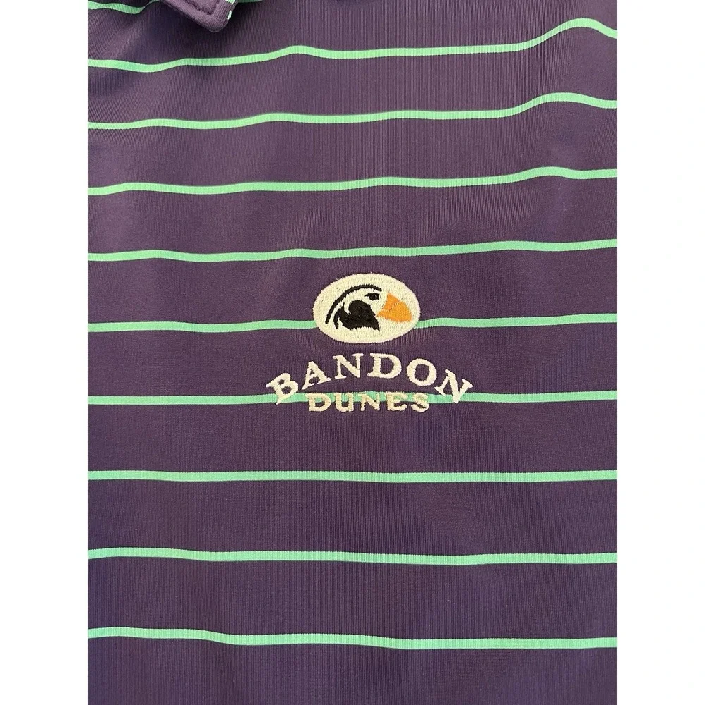 Peter Millar Polo Golf Shirt Mens XXL Bandon Dunes Purple Green Striped Collar